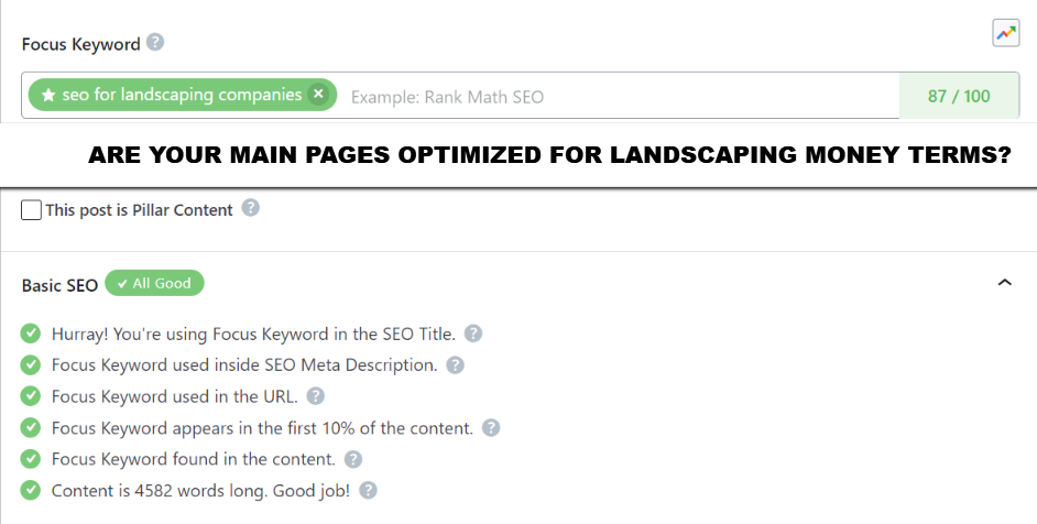 optimized report for on page seo for landscaping companies