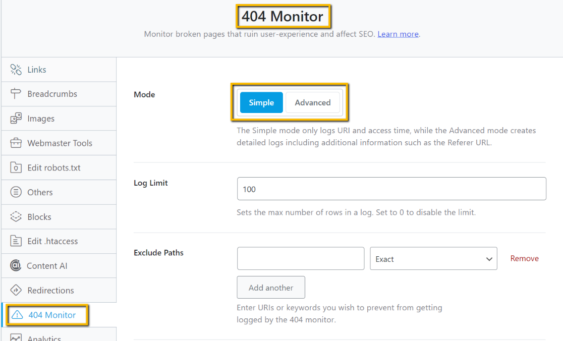 rank math advanced 404 monitor dashboard - rank math secrets