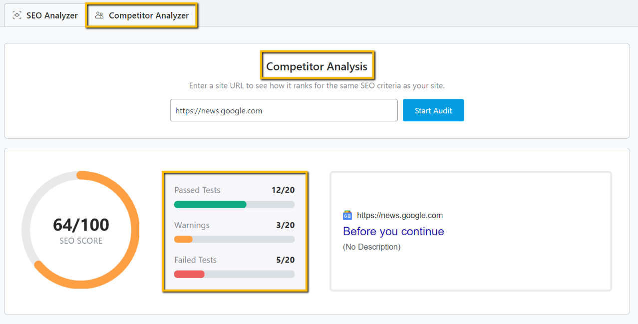 rank math seo reporting and analyzing competitors results