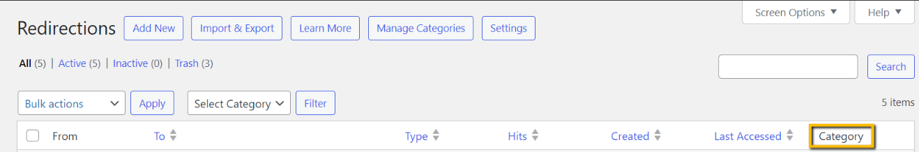 rank math redirection dashboard