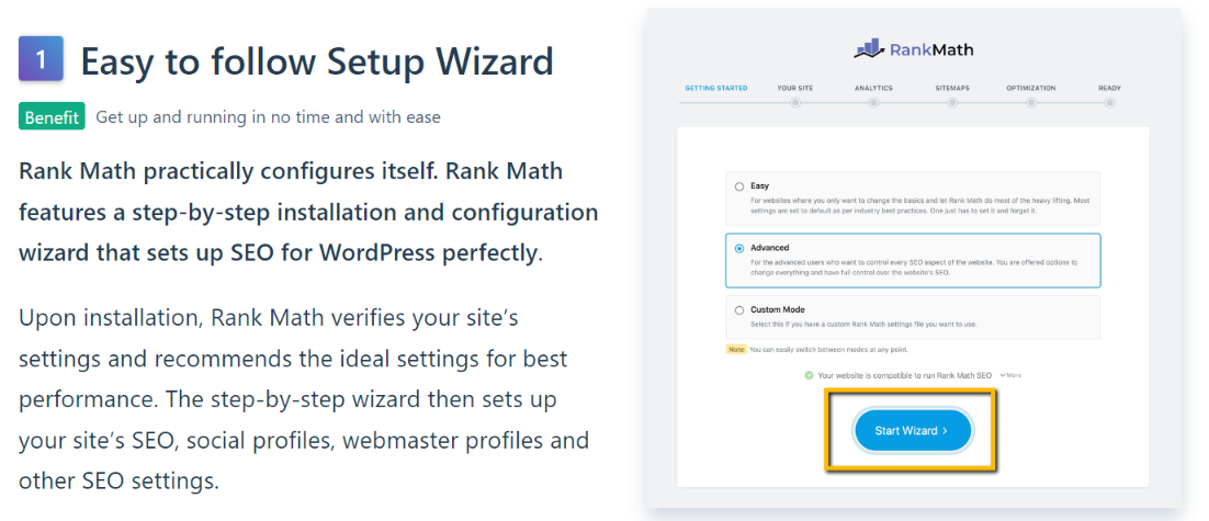 rank math getting started wizard and easy installation