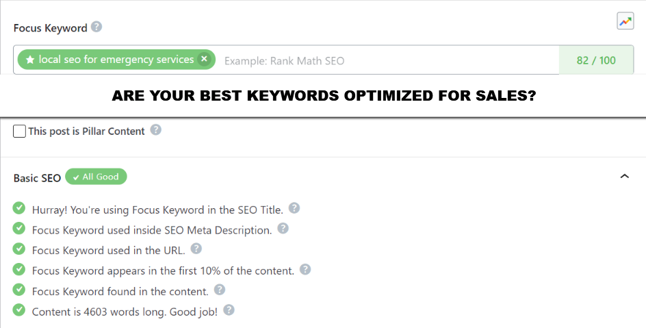 optimized report for on page seo emergency service keywords