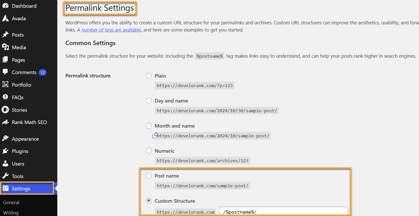 rank math tutorial permalinks structure