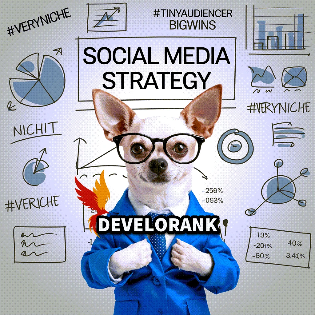 social media strategy for niche businesses with funny small dog in a suit