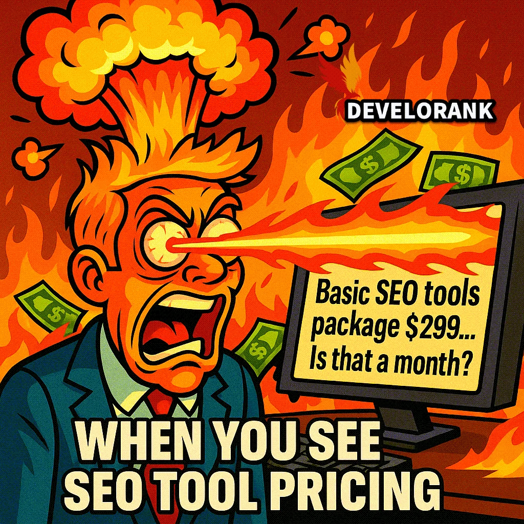 How to Do Niche Competitor Research Without Expensive Tools With Comic Guy Mind Blown Looking at The Pricing
